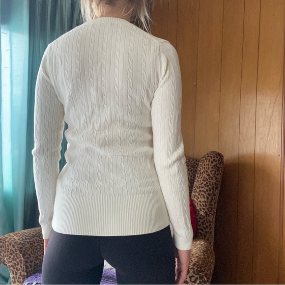 Tommy Hilfiger soft white cable knit v neck sweater - Picture 3 of 5